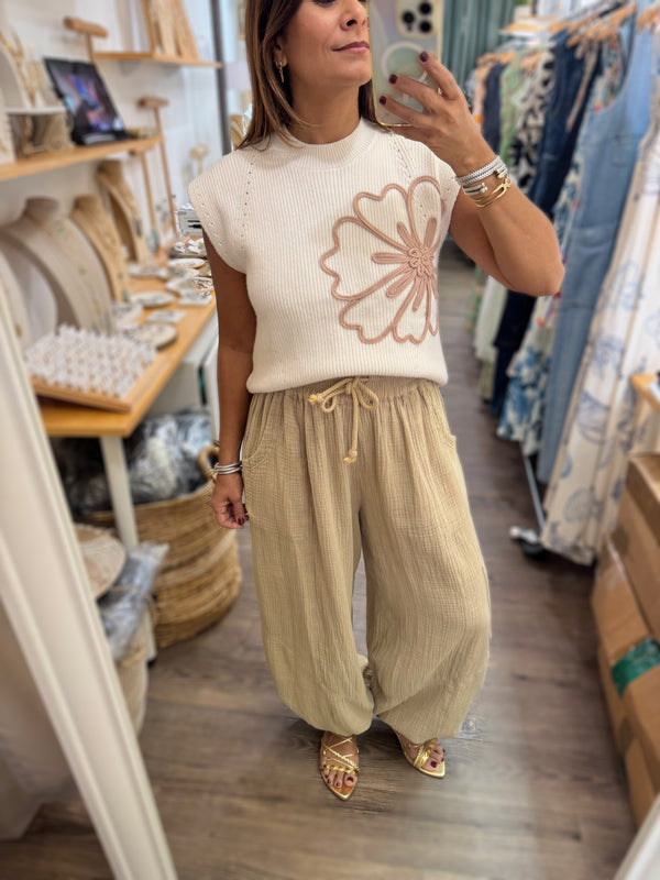 Ivory Knitted Flower Detail Top