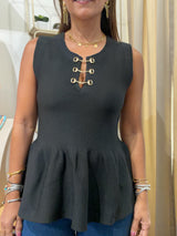 Black Buckle Detail Peplum Top