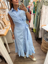 Light Blue Tie Waist Dress
