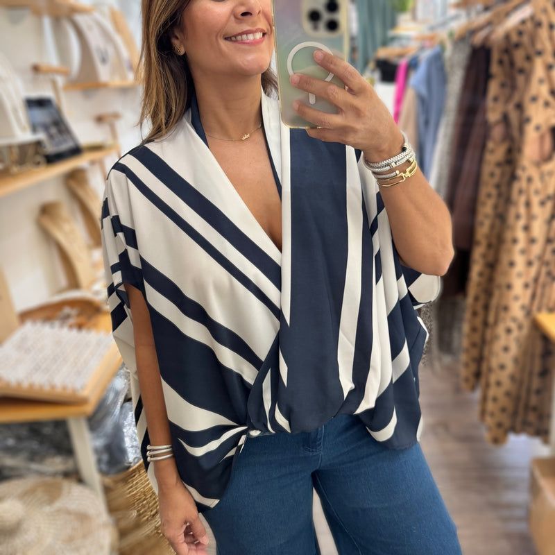 Navy Stripes Caftan Top
