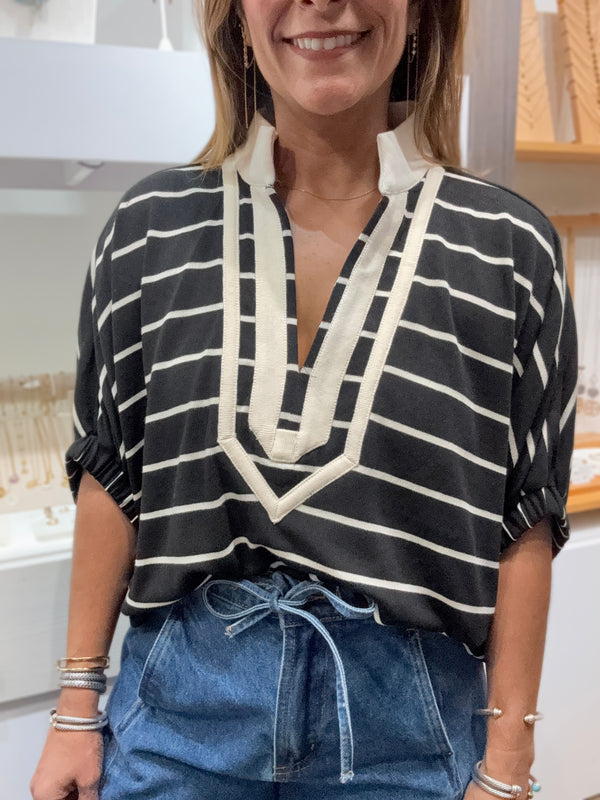 Black & Ivory Stripes Top