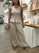 Almond Stripes Smocked Top & Drawstring Hem Pant