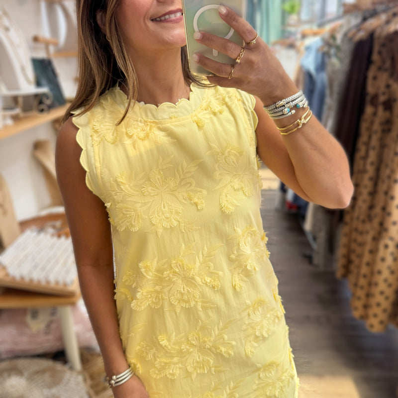 Yellow Embroidered Shift Dress