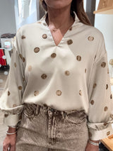 Taupe & Camel Polka Dots Top