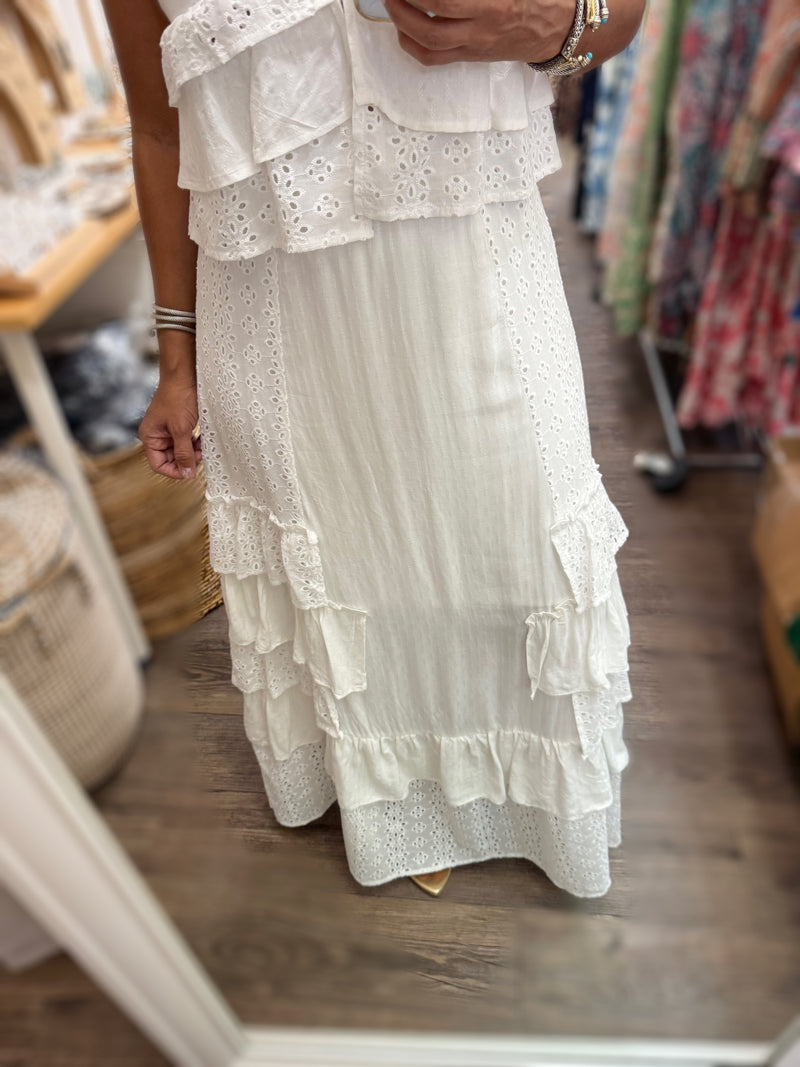 White Eyelet Top & Skirt Set