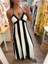 Black & Natural Halter Dress