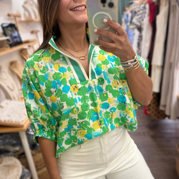 Green Mix Dolman Sleeves Top