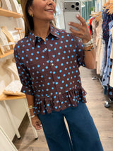 Brown Polka Dots Button Down Top