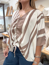 Taupe Stripes Drawstring Top
