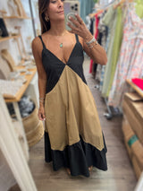 Taupe & Black Contrast Maxi Dress