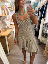 Brown Stripes Asymmetrical Hem Dress