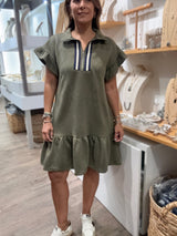 Olive Textured Drop Waist Dress