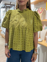 Olive Green Eyelet Top