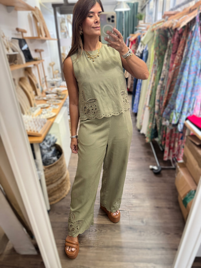 Olive Scalloped Detail Jumpsuit