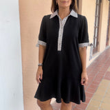 Black Stripes Collared Dress