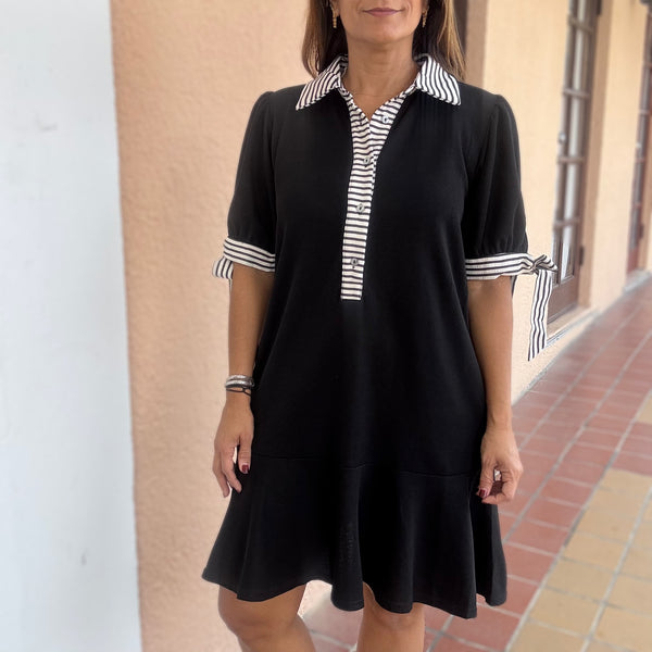 Black Stripes Collared Dress