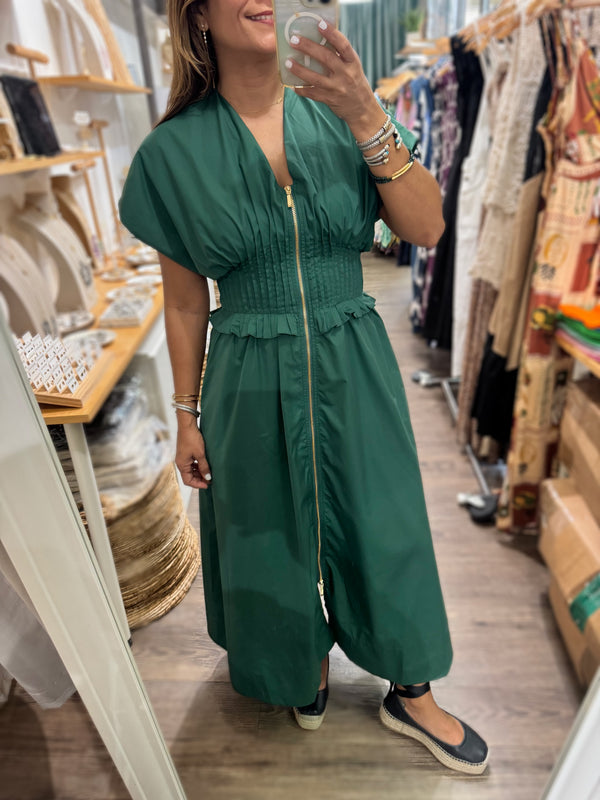 Hunter Green Cinched Waist Dress