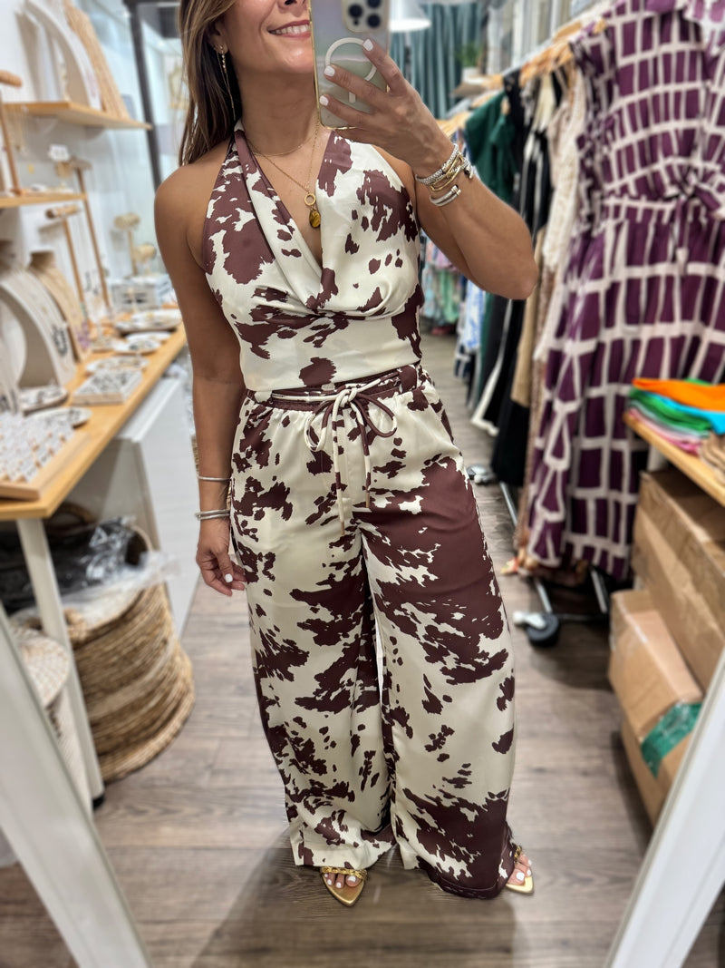 Cow Print Halter Top & Pant Set