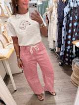 Red Stripes Drawstring Barrel Pants