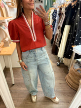 Light Denim Studded Barrel Jeans