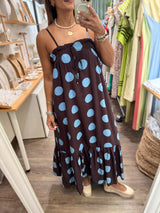 Brown & Blue Polka Dots Dress
