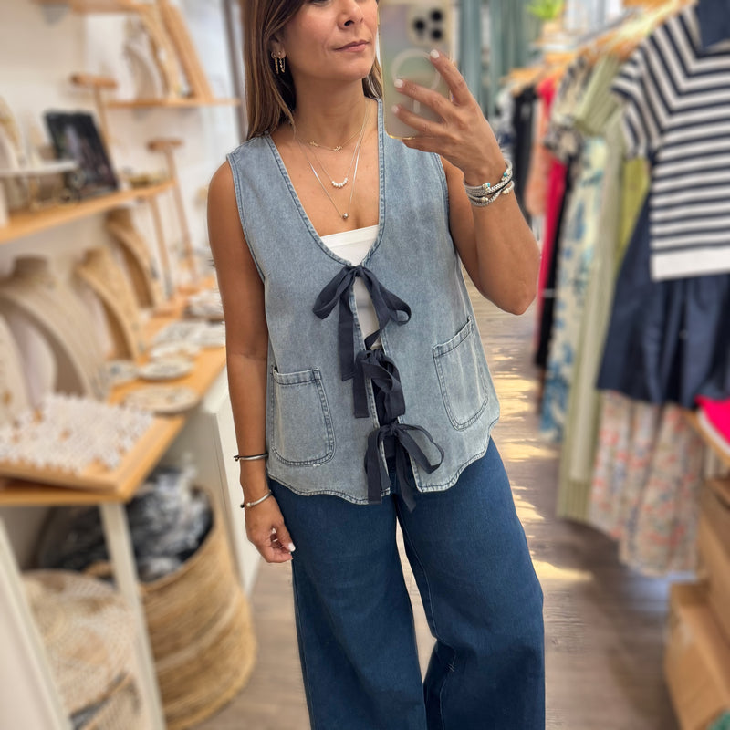 Light Denim Front Ties Vest
