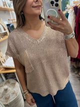 Gold V-Neck Knitted Top