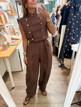 Brown Military Belted Jumpsuit