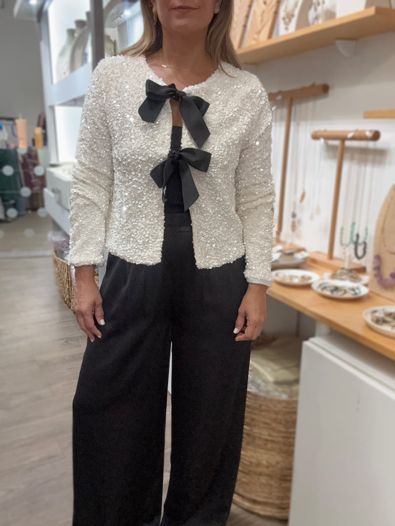 Ivory Sequin Front Ties Top