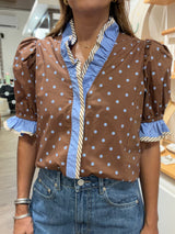 Brown & Blue Polka Dots Top