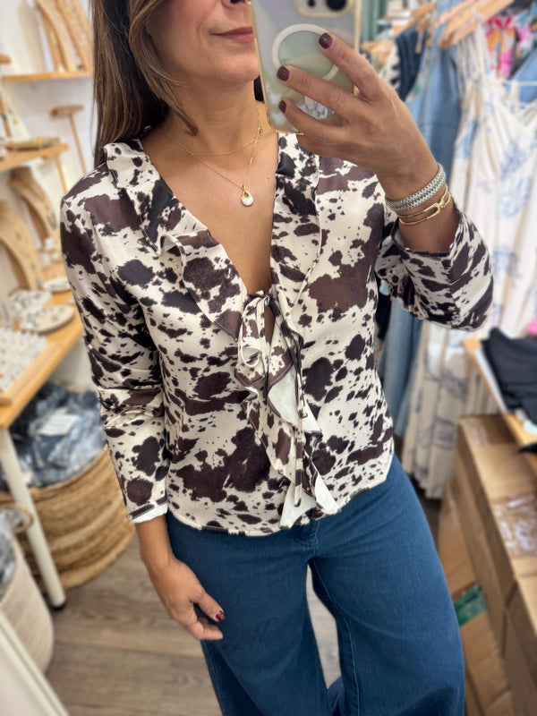 Cow Print Front Ruffles Top