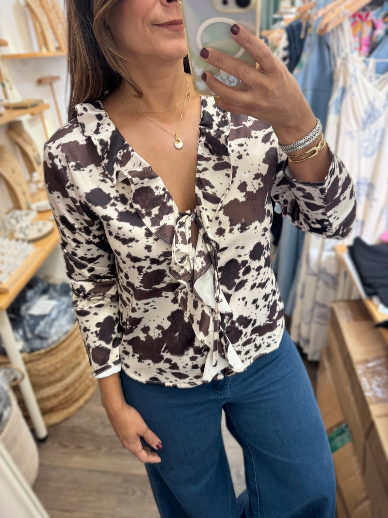 Cow Print Front Ruffles Top