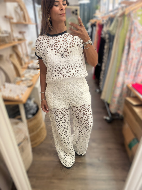 White Crochet Top & Pant Set