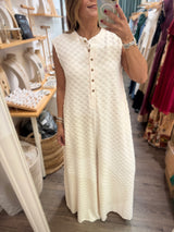 Ivory Wide Leg Textured Jumpsuit