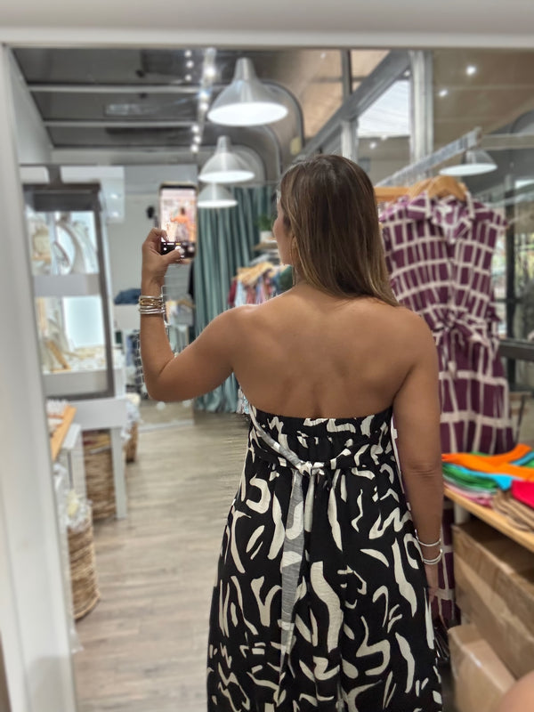Black & White Strapless Maxi Dress