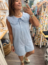 Denim Blue Collared Romper