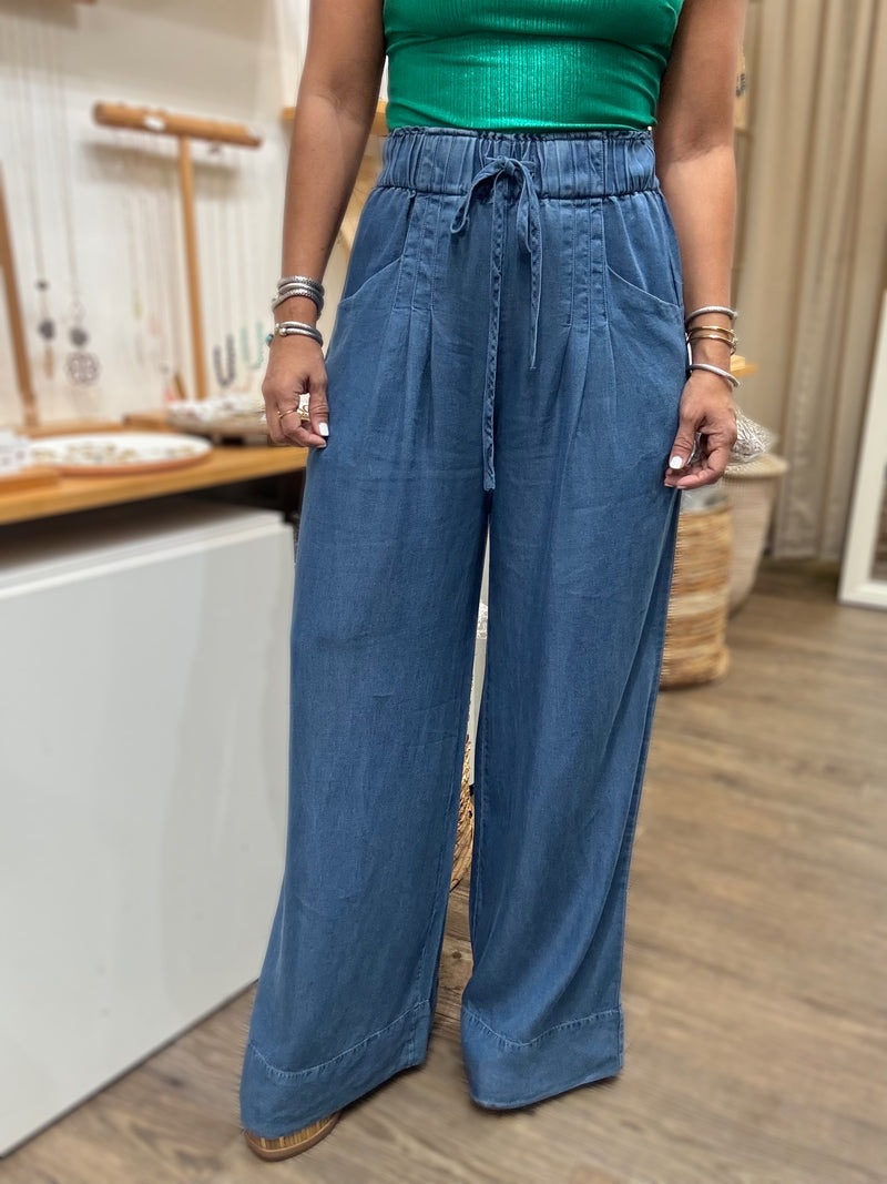 Denim Blue Drawstring Tencel Pant