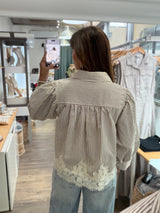 Brown Stripes Lace Hem Top