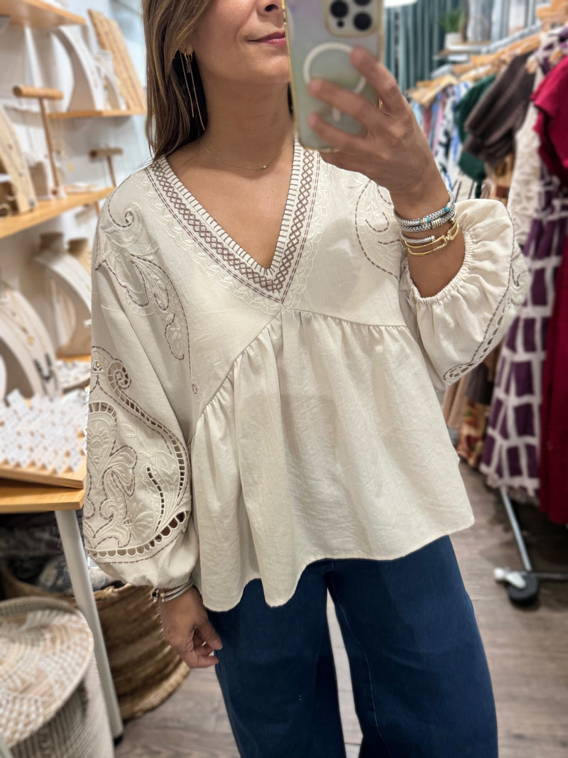 Almond Boho Flowy Top