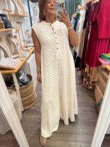 Ivory Wide Leg Textured Jumpsuit