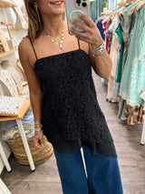 Black Lace Asymmetrical Top