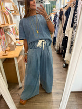 Denim Hi-Lo Top & Drawstring Pants