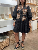 Black Embroidered Flowers Dress