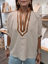 Caramel Stripes Dolman Sleeves Top