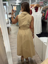 Tan Button Down Belted Dress