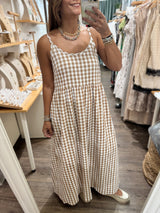 Almond Checkered Maxi Dress w/ Top