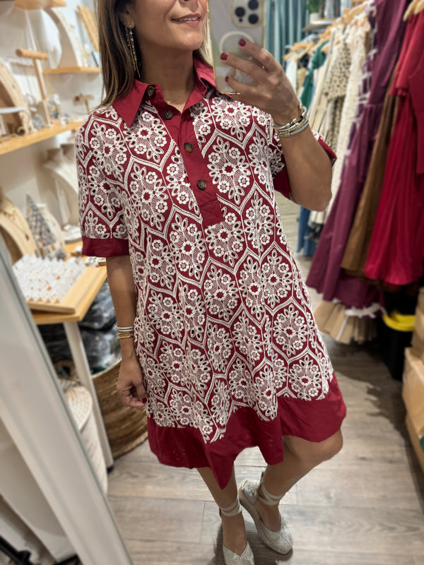 Burgundy Lace Contrast Dress