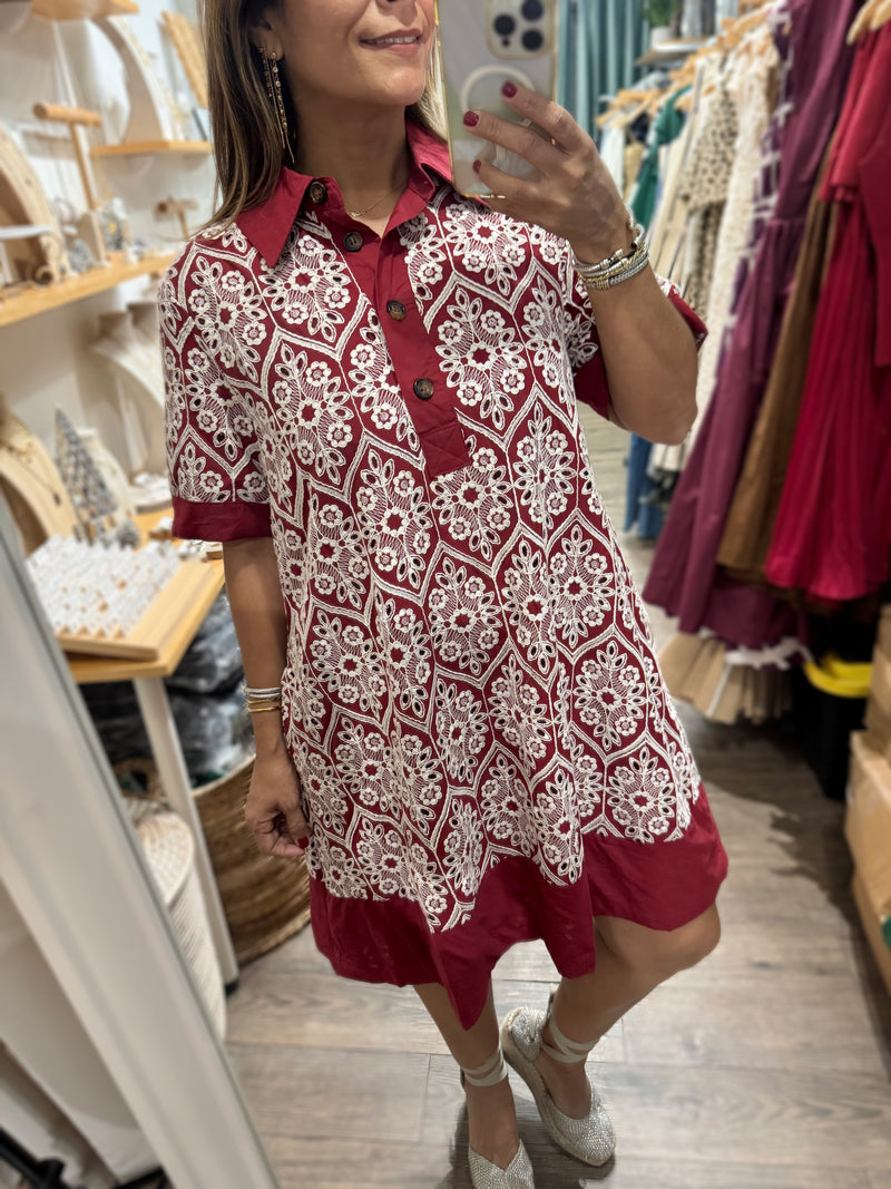 Burgundy Lace Contrast Dress
