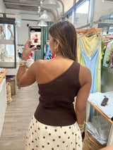 Brown One Shoulder Ribbed Top