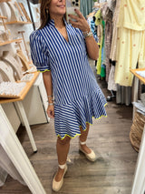 Blue Stripes & Lime Trim Dress